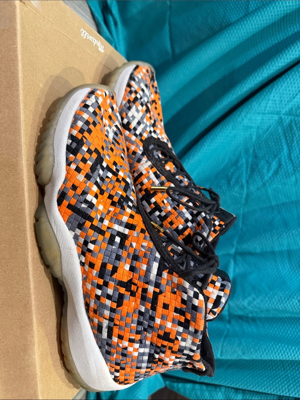Jordan Woven Sneakers in Orange, Black & White